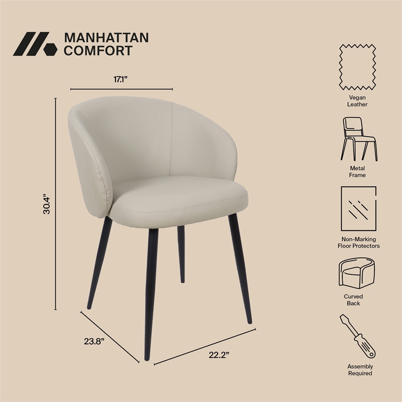 Looma Vegan Leather Metal Side Chair in Stone Gray - Set of 2