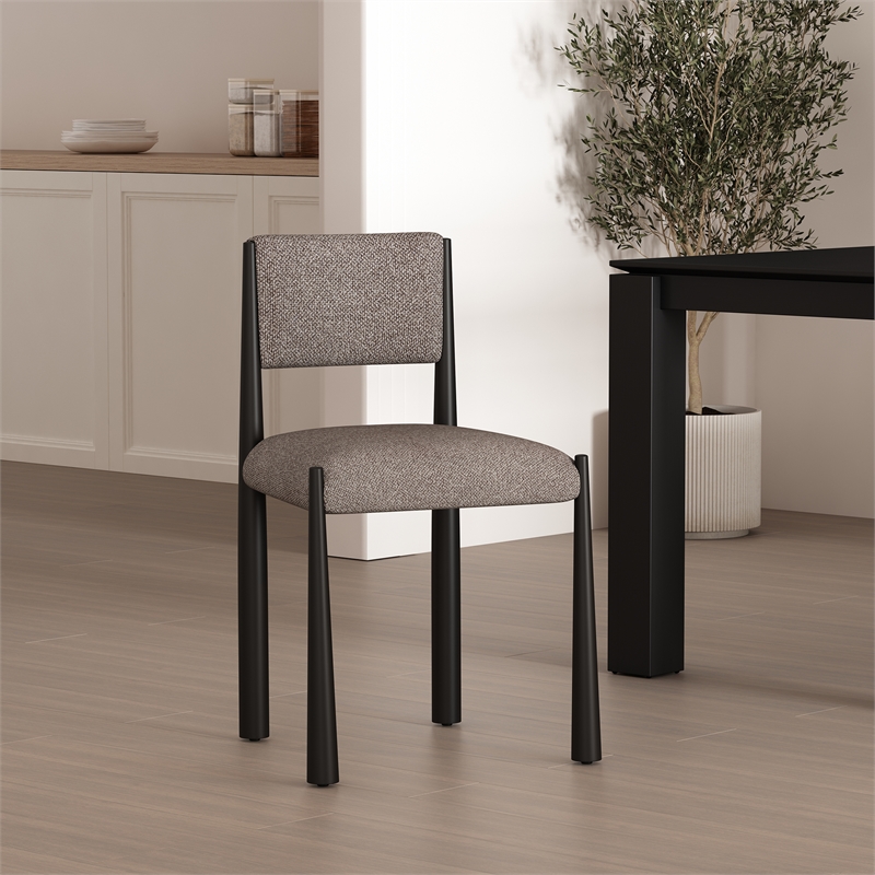 Lennor Mid-Century Modern Boucle Metal Side Chair in Mushroom - Set of 2