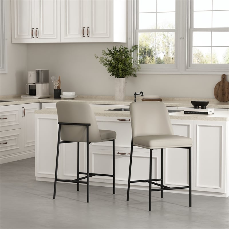 Loft Contemporary Vegan Leather Metal Counter Stool in Stone Gray - Set of 2