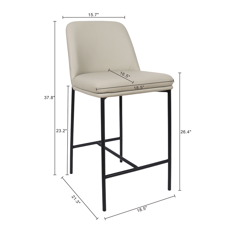 Loft Contemporary Vegan Leather Metal Counter Stool in Stone Gray - Set of 2