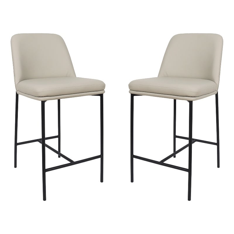 Loft Contemporary Vegan Leather Metal Counter Stool in Stone Gray - Set of 2