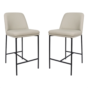 Loft Contemporary Vegan Leather Metal Counter Stool in Stone Gray - Set of 2