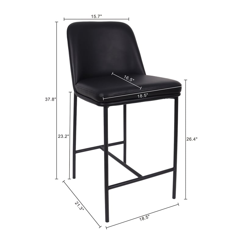 Loft Contemporary Vegan Leather Metal Counter Stool in Black - Set of 2
