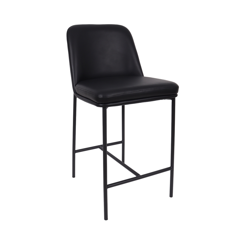 Loft Contemporary Vegan Leather Metal Counter Stool in Black - Set of 2