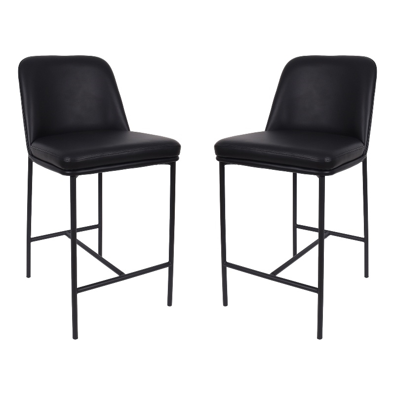 Loft Contemporary Vegan Leather Metal Counter Stool in Black - Set of 2