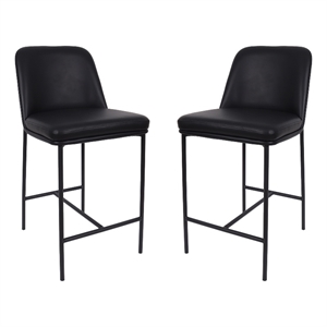 Loft Contemporary Vegan Leather Metal Counter Stool in Black - Set of 2