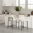 Loft Contemporary Vegan Leather Metal Counter Stool in Ivory - Set of 2
