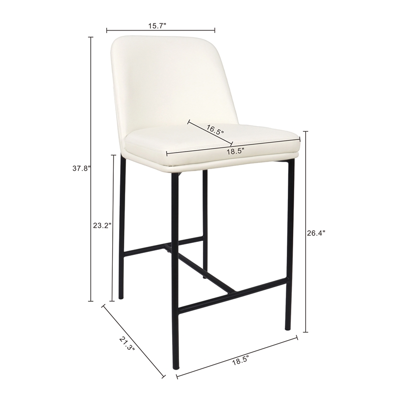 Loft Contemporary Vegan Leather Metal Counter Stool in Ivory - Set of 2
