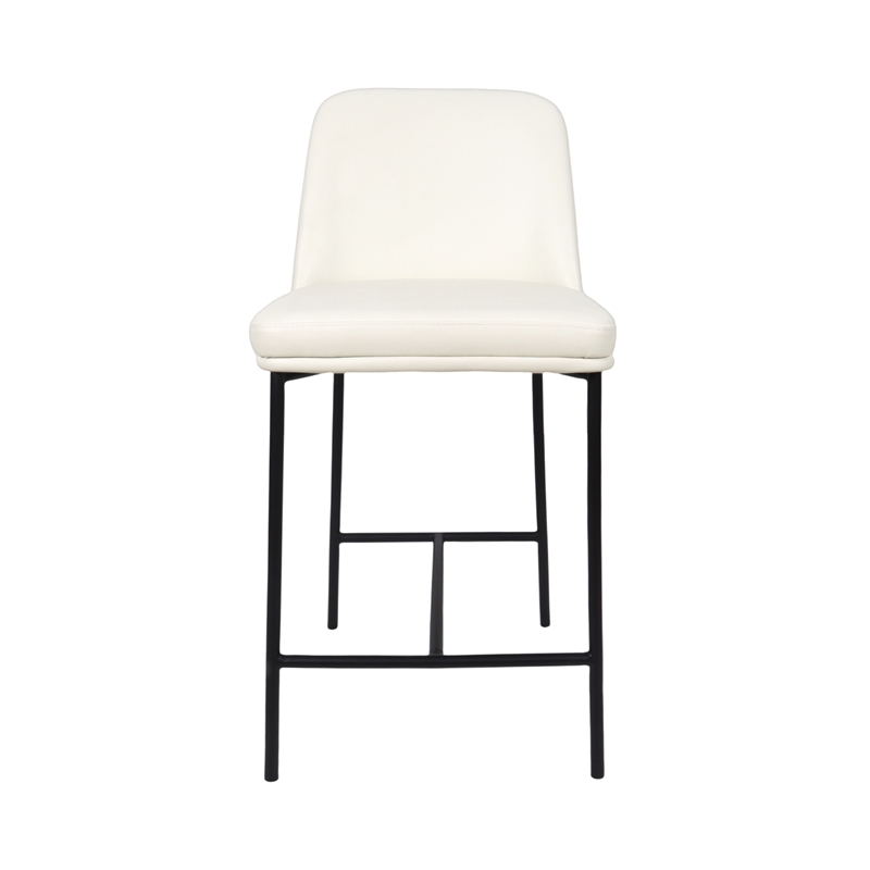 Loft Contemporary Vegan Leather Metal Counter Stool in Ivory - Set of 2