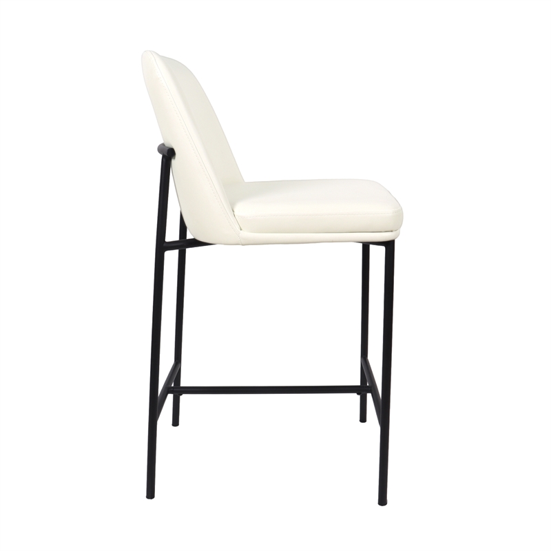 Loft Contemporary Vegan Leather Metal Counter Stool in Ivory - Set of 2