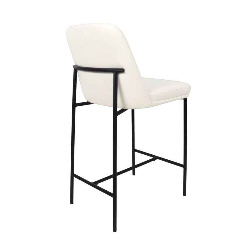Loft Contemporary Vegan Leather Metal Counter Stool in Ivory - Set of 2