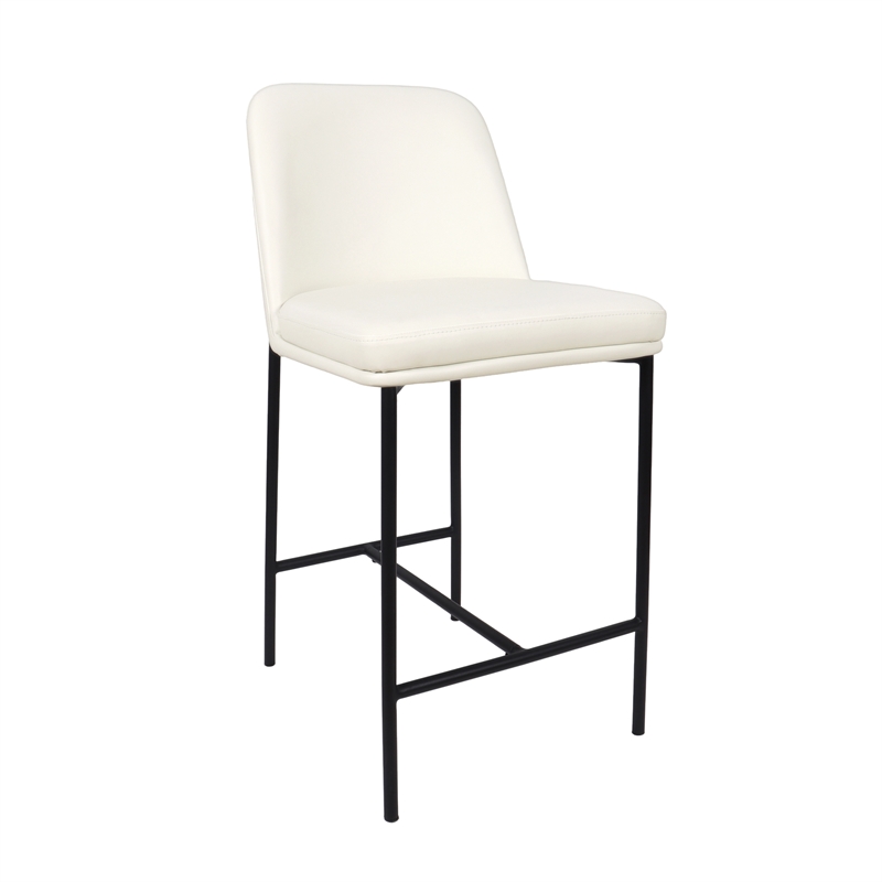 Loft Contemporary Vegan Leather Metal Counter Stool in Ivory - Set of 2