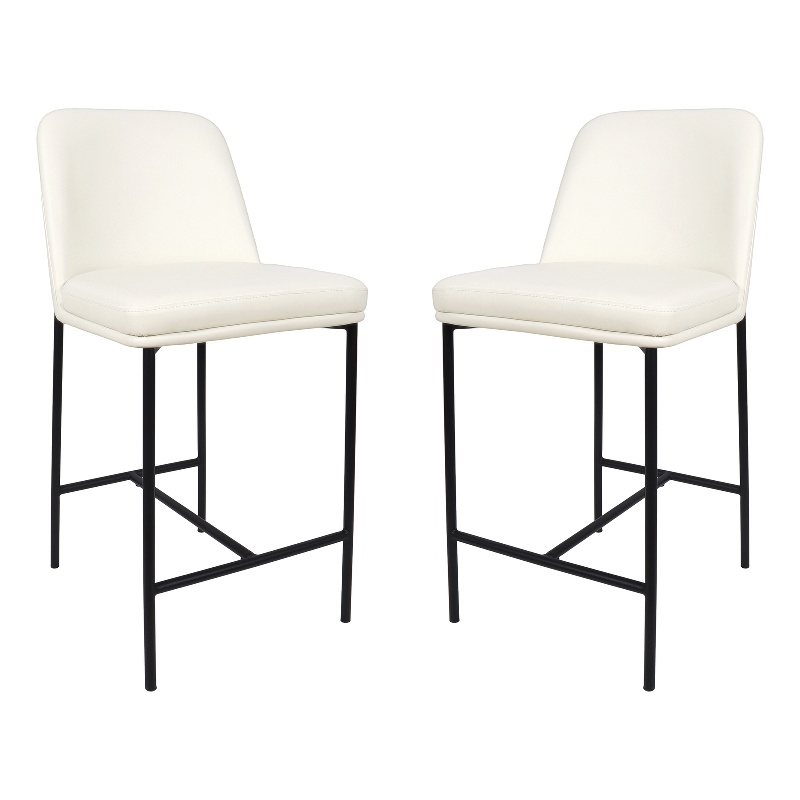 Loft Contemporary Vegan Leather Metal Counter Stool in Ivory - Set of 2
