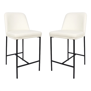 Loft Contemporary Vegan Leather Metal Counter Stool in Ivory - Set of 2