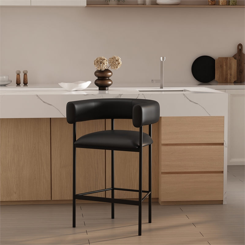 Onda Contemporary Vegan Leather Metal Counter Stool in Black