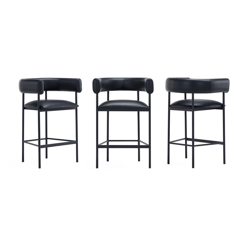 Onda Contemporary Vegan Leather Metal Counter Stool in Black