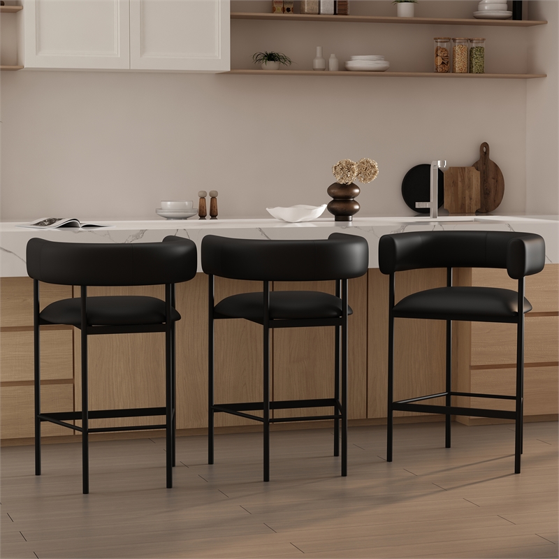 Onda Contemporary Vegan Leather Metal Counter Stool in Black