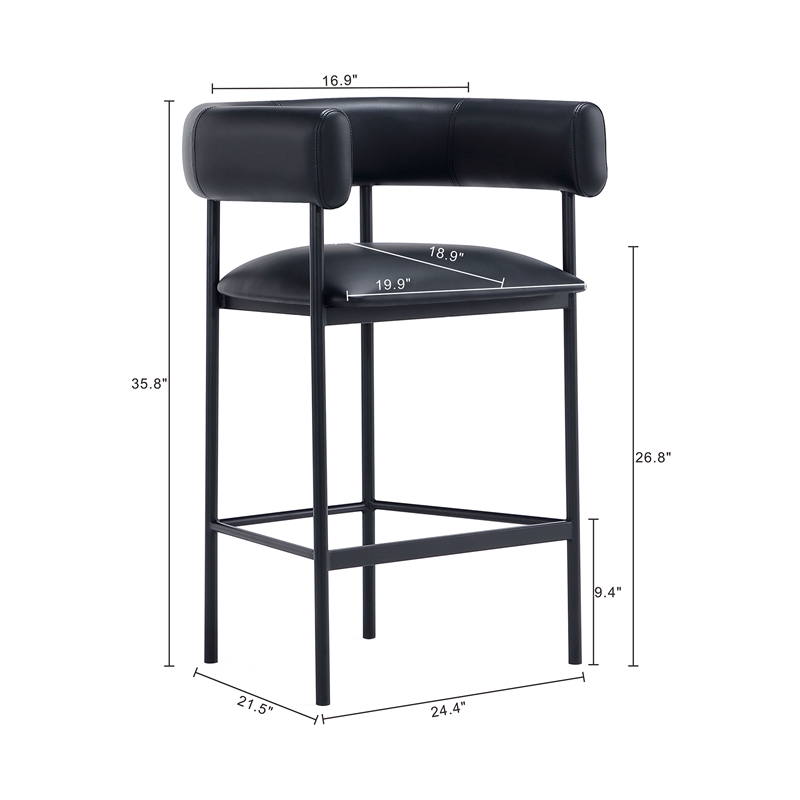 Onda Contemporary Vegan Leather Metal Counter Stool in Black