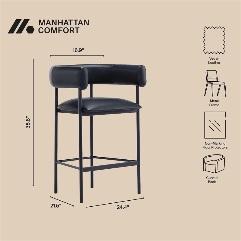 Onda Contemporary Vegan Leather Metal Counter Stool in Black