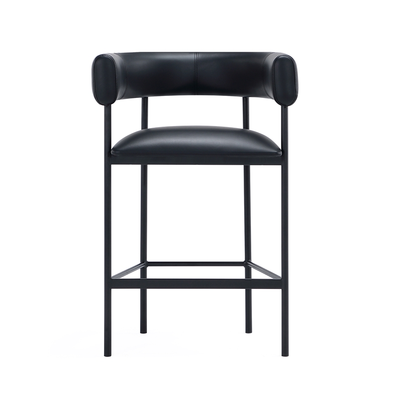 Onda Contemporary Vegan Leather Metal Counter Stool in Black