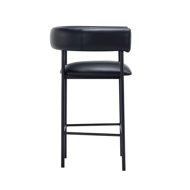 Onda Contemporary Vegan Leather Metal Counter Stool in Black