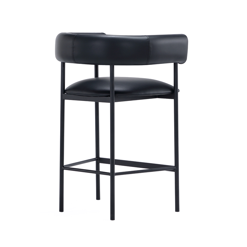 Onda Contemporary Vegan Leather Metal Counter Stool in Black