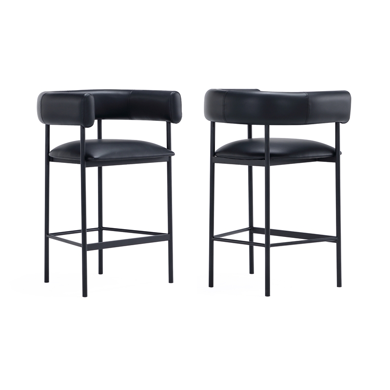 Onda Contemporary Vegan Leather Metal Counter Stool in Black