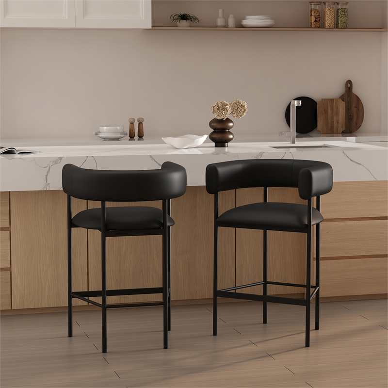 Onda Contemporary Vegan Leather Metal Counter Stool in Black