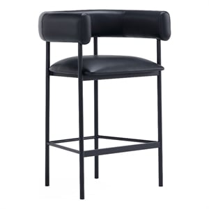 Onda Contemporary Vegan Leather Metal Counter Stool in Black
