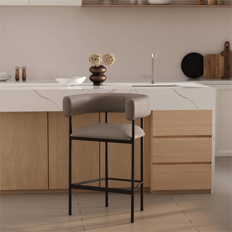 Onda Contemporary Vegan Leather Metal Counter Stool in Taupe