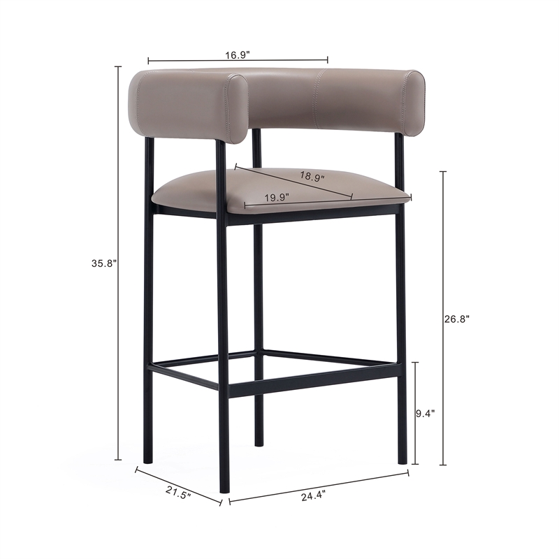 Onda Contemporary Vegan Leather Metal Counter Stool in Taupe