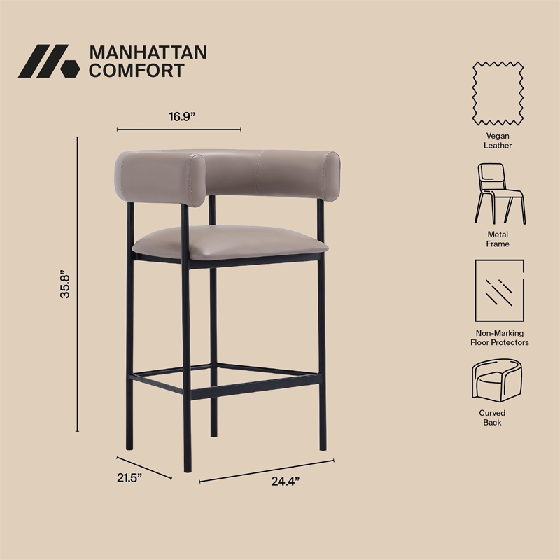 Onda Contemporary Vegan Leather Metal Counter Stool in Taupe