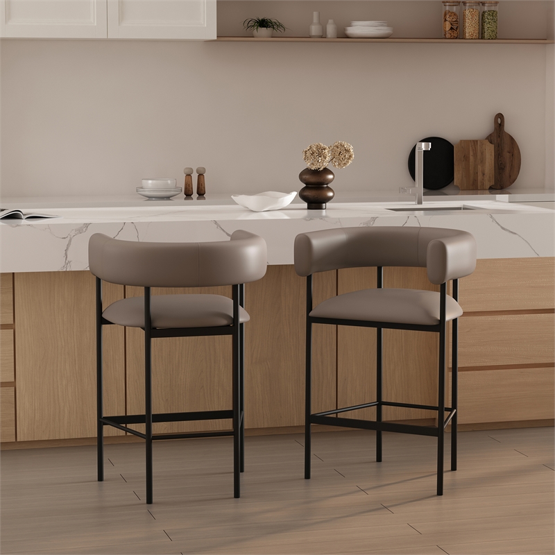 Onda Contemporary Vegan Leather Metal Counter Stool in Taupe