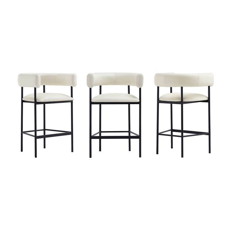 Onda Contemporary Vegan Leather Metal Counter Stool in Ivory