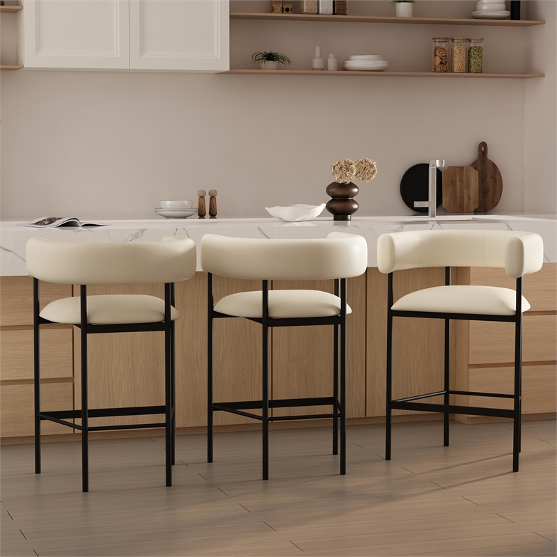Onda Contemporary Vegan Leather Metal Counter Stool in Ivory
