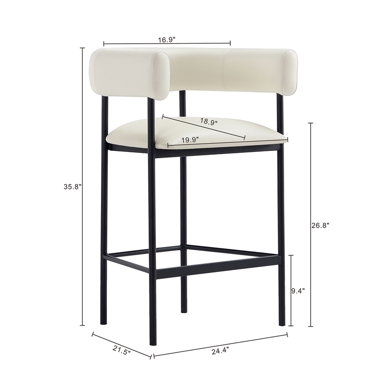 Onda Contemporary Vegan Leather Metal Counter Stool in Ivory