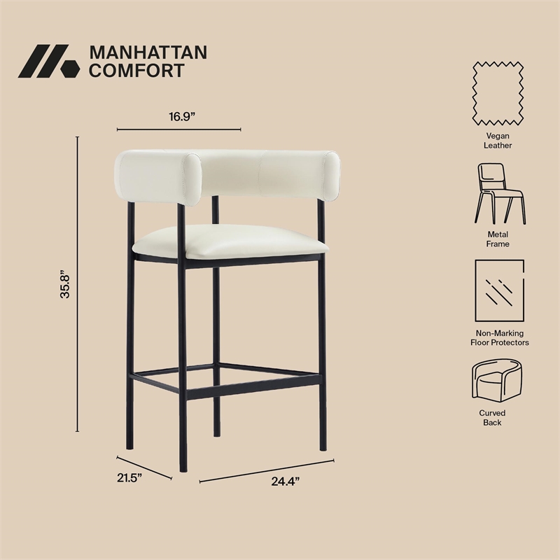 Onda Contemporary Vegan Leather Metal Counter Stool in Ivory