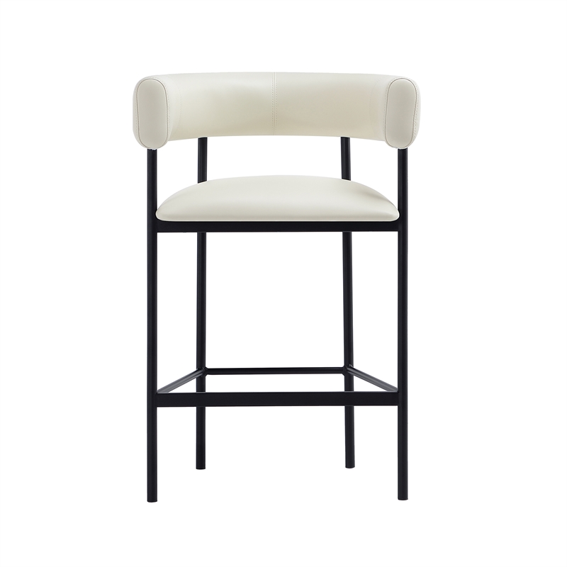 Onda Contemporary Vegan Leather Metal Counter Stool in Ivory
