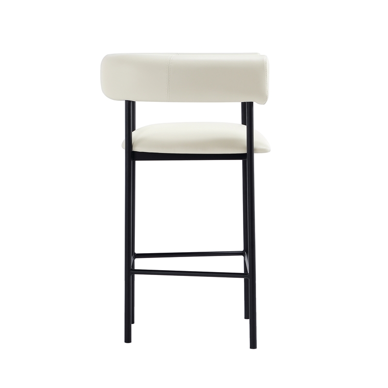 Onda Contemporary Vegan Leather Metal Counter Stool in Ivory