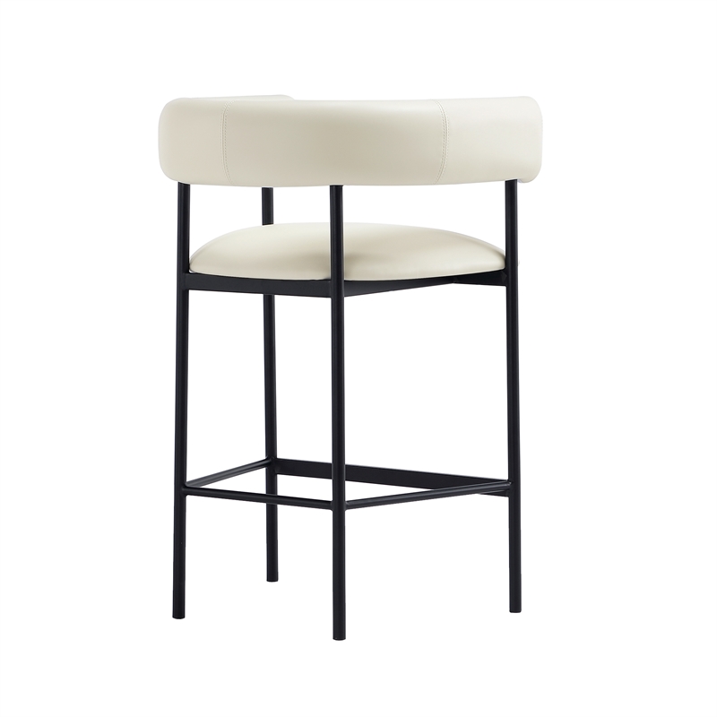 Onda Contemporary Vegan Leather Metal Counter Stool in Ivory