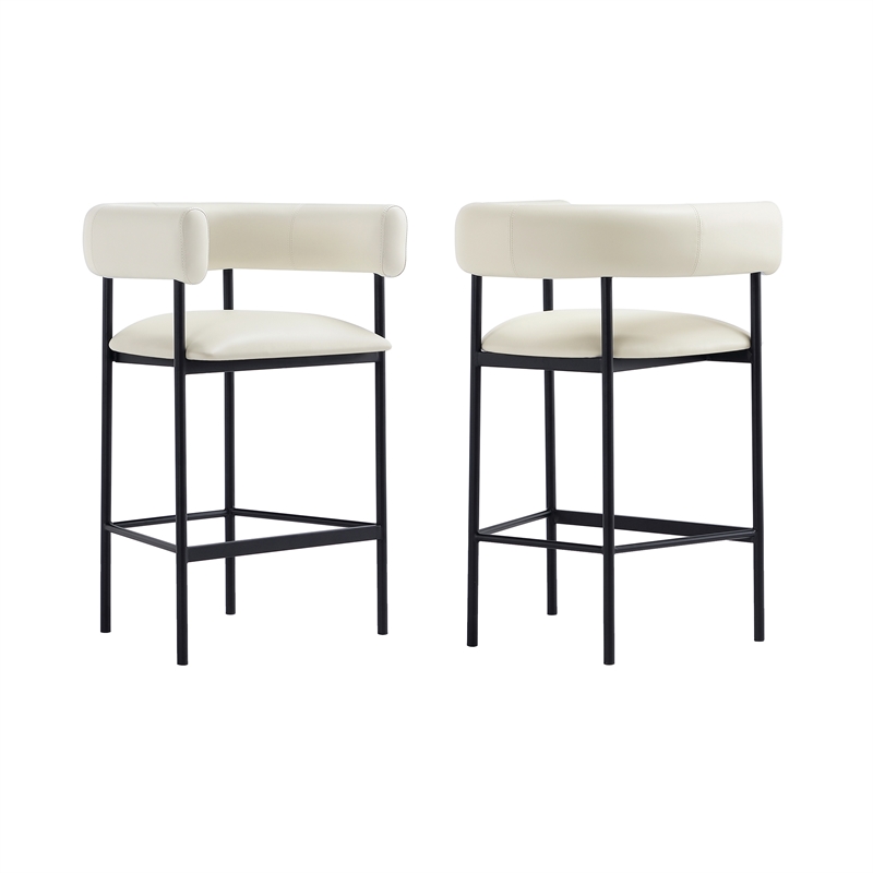 Onda Contemporary Vegan Leather Metal Counter Stool in Ivory