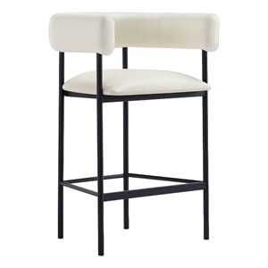 Onda Contemporary Vegan Leather Metal Counter Stool in Ivory