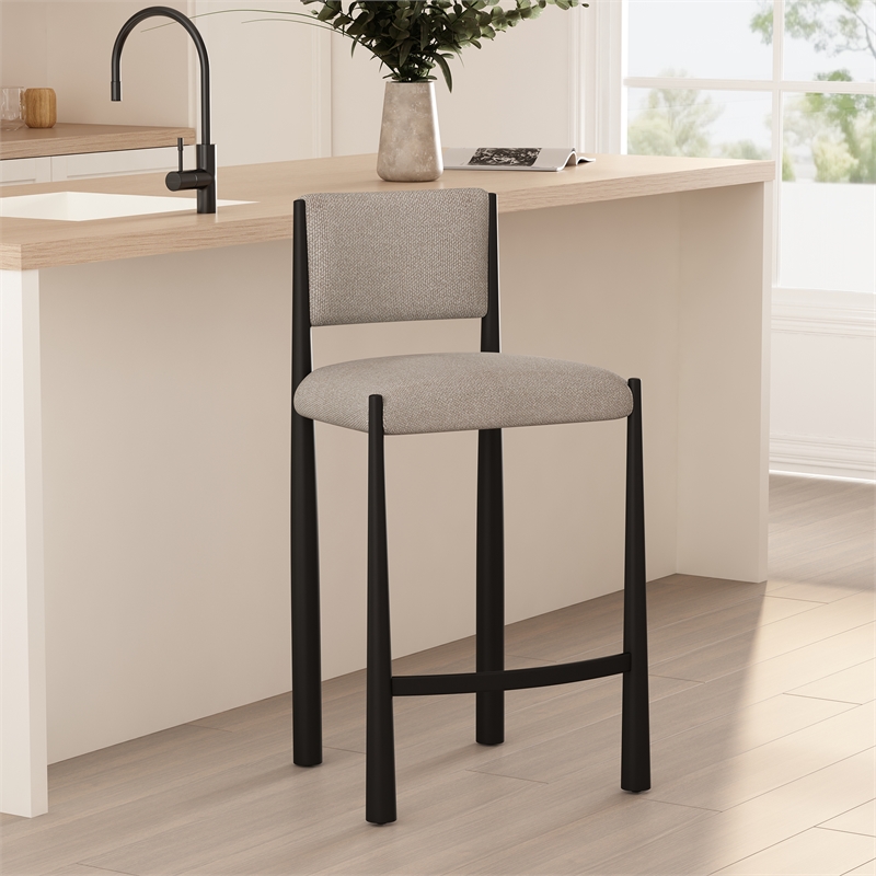 Lennor Mid-Century Modern Boucle Metal Counter Stool in Champagne