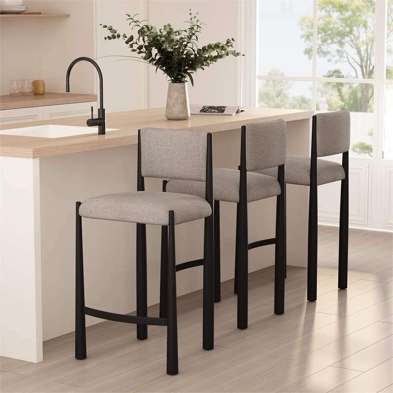 Lennor Mid-Century Modern Boucle Metal Counter Stool in Champagne