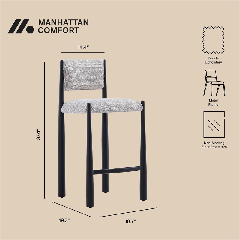 Lennor Mid-Century Modern Boucle Metal Counter Stool in Champagne