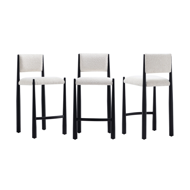 Lennor Mid-Century Modern Boucle Metal Counter Stool in Cream