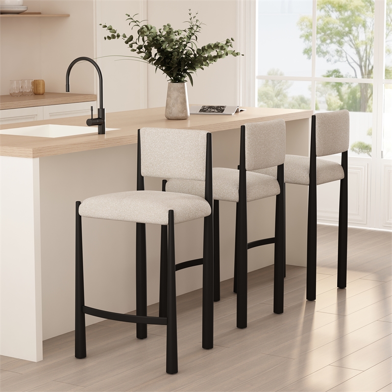 Lennor Mid-Century Modern Boucle Metal Counter Stool in Cream