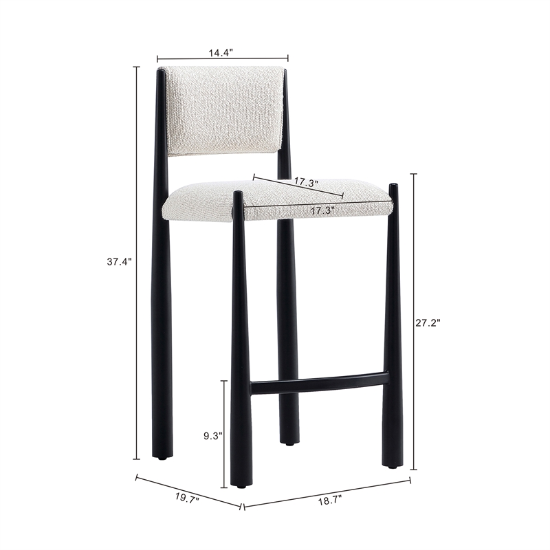 Lennor Mid-Century Modern Boucle Metal Counter Stool in Cream