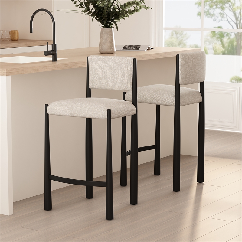 Lennor Mid-Century Modern Boucle Metal Counter Stool in Cream