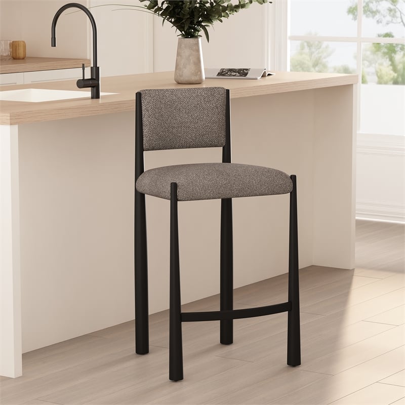 Lennor Mid-Century Modern Boucle Metal Counter Stool in Mushroom